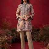 Light Yellow All Over Printed Shantoon A-Line Kurti