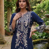 Aarvi Navy Floral Embroidered Suit Set with Dupatta
