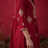 Zari Red Mirror Work Cotton Kurta Set