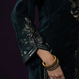 Paro Green Resham Embroidred Velvet Long Co-ord Set