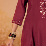 Tara Matt Maroon Embroidered Anarkali Suit Set