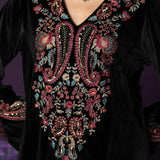 Navya Black Embroidered Velvet Suit Set with Brasso Dupatta