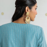 Rhea Aqua Blue Sequin Embroidered Suit Set