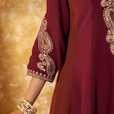 Misha Wine Maroon Embroidered Anarkali Kurta Set