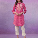 Fuchsia All-Over Printed Cotton Cambric Straight Kurti