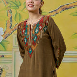 Myra Dusky Green Applique Embroidered Kurta Set