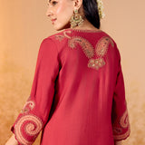 Aarohi Brick Red Embroidered Suit Set