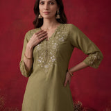 Green Embroidered Chanderi Festive Co-Ord Set