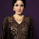 Paro Brown Resham Embroidred Velvet Long Co-ord Set