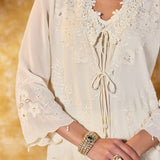 Aaliya Snow White Embroidered Suit Set