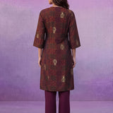 Wine All-Over Printed Cotton A-Line Kurta Set