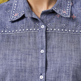 Elara Stone Blue Embroidered Shirt