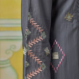 Zoya Mouse Gery Embroidered Panelled A-Line Kurta Set