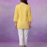 Yellow Embroidered Cotton Slub Relaxed Top