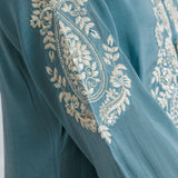Kiara Cadet Blue Embroidered Suit Set