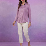 Solid Lavender Satin Straight Full-Sleeve Shirt