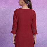 Red  Floral Embroidered Straight Kurti