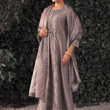 Amaya Slate Grey Printed Chanderi Suit Set with Dupatta