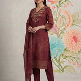 Kasni Maroon Printed Suit Set with Dupatta