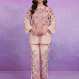 Pink Floral Placement Print Linen Co-ord Set