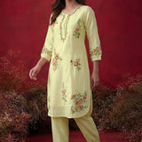 Saavan Light Green Embroidered Cotton blend Kurta Set