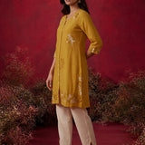 Yellow Brown A-Line Resham Co-ord Set