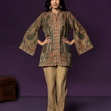 Meher Forest Green Jamawar Cape Jacket