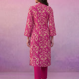 Fuchsia Ikat Printed Kurta Set with Dori Embroidery