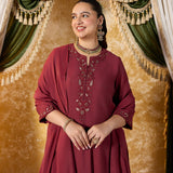 Tara Matt Maroon Embroidered Anarkali Suit Set