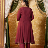 Tara Matt Maroon Embroidered Anarkali Suit Set
