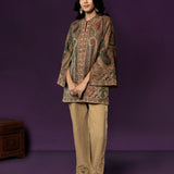 Meher Forest Green Jamawar Cape Jacket