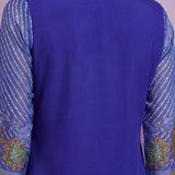 Bright Blue Printed Suit Set with Applique Neckline