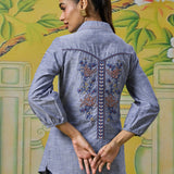 Aira Light Wash Blue Embroidered Shirt