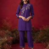 Dark Purple Solid Cotton Straight Co-Ord Set