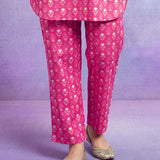 Fuchsia Pure Cotton Embroidered Mandarin Collar Co-ord Set