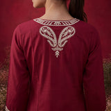 Fuchsia Embroidered Cotton Straight Kurta Set