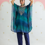 Aarini Blue Ombre Embroidered Kaftan Set