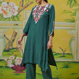 Myra Dark Teal Applique Embroidered Kurta Set