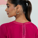 Meher Raspberry Fuchsia Embroidered A-Line Kurta Set