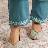 Kiara Cadet Blue Embroidered Suit Set