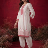 Kiana Pink Currant Embroidered Cotton Dobby Kurta Set for Women