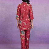 Red Cotton Blend Printed Sequin Co-ord Set