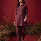 Wine All Over Printed Cotton Straight Co-Ord Set