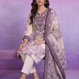 Purple Floral Printed Embroidered Kurta with Palazzo & Dupatta Set