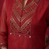 Blood Red Embroidered Chinon Tunic