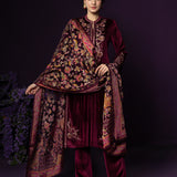 Gulal Maroon Embroidered Velvet Suit Set with Banarasi Dupatta