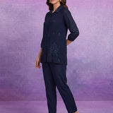 Navy Embroidered Straight Co-ord Set