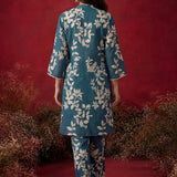 Blue Printed Cotton Blend Relaxed Co-ord Set