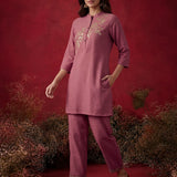 Dusky Pink Solid Cotton Straight Co-Ord Set
