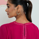 Meher Raspberry Fuchsia Embroidered A-Line Kurta Set